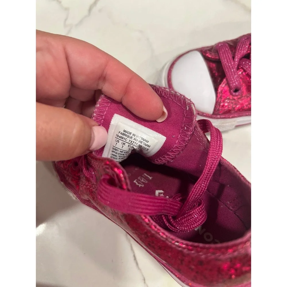 CONVERSE Size‎ 7 Pink Glitter Chuck Taylor All Star Classic Shoes Low Kids